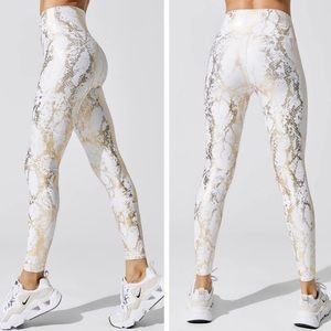 Carbon38 White and Gold Leggings Snakeskin Print Size XS Like New